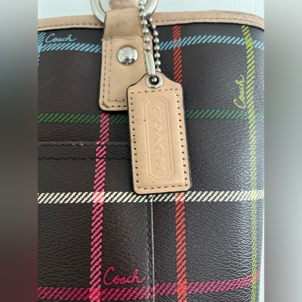 Coach Peyton Tattersall Leather Plaid F24389 Tote Shoulder Bag Multicolor - Picture 4 of 14
